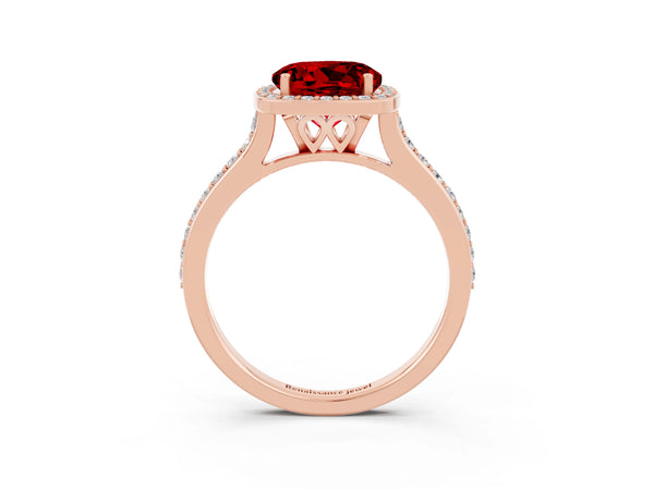 Rose gold Round Cut Halo Round Diamond Pavé Band with Four-Prong Setting