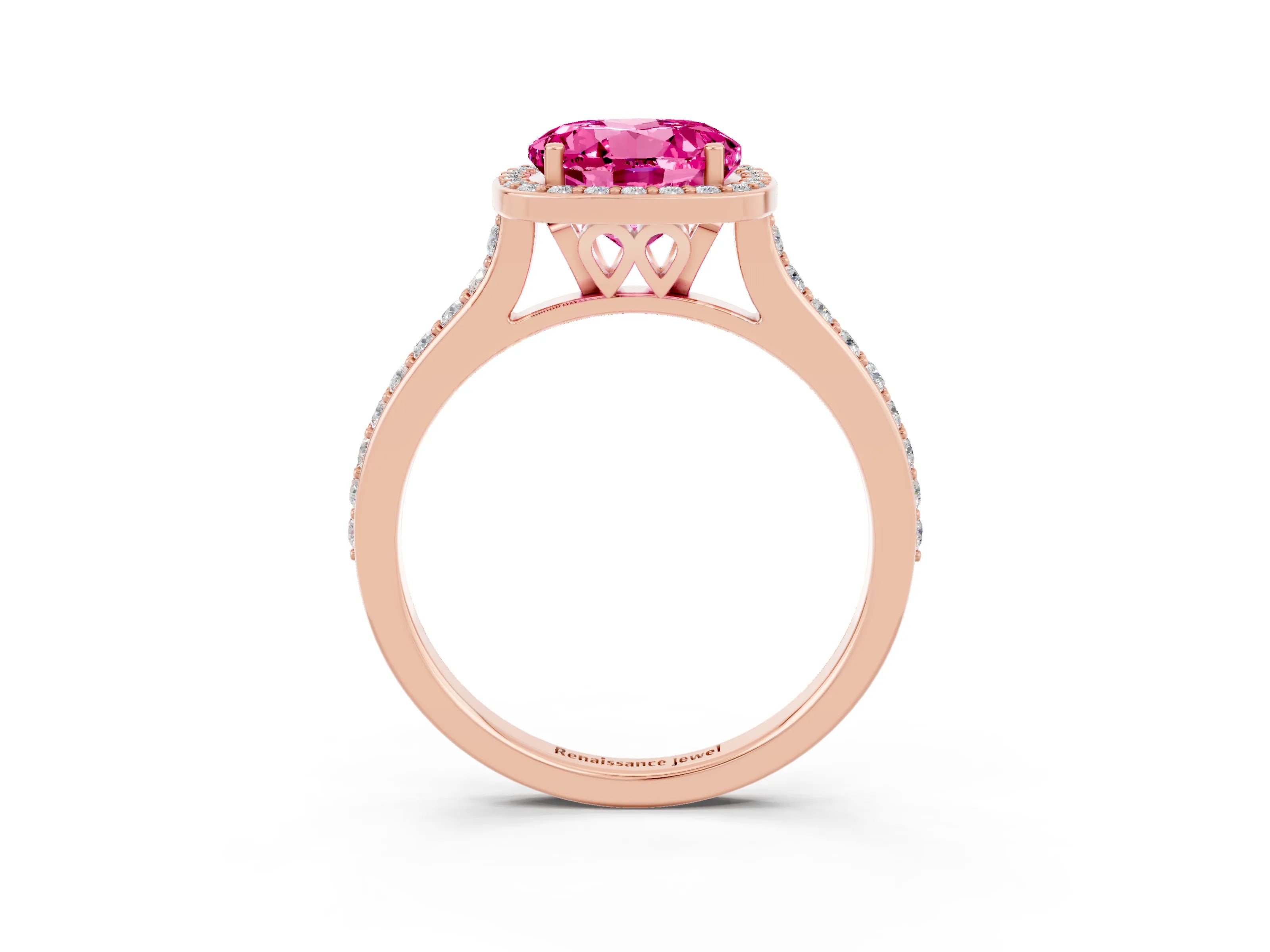 Rose gold Round Cut Halo Round Diamond Pavé Band with Four-Prong Setting_3