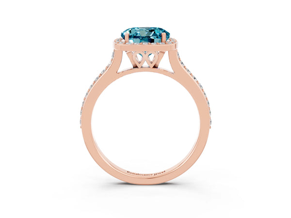 Rose gold Round Cut Halo Round Diamond Pavé Band with Four-Prong Setting