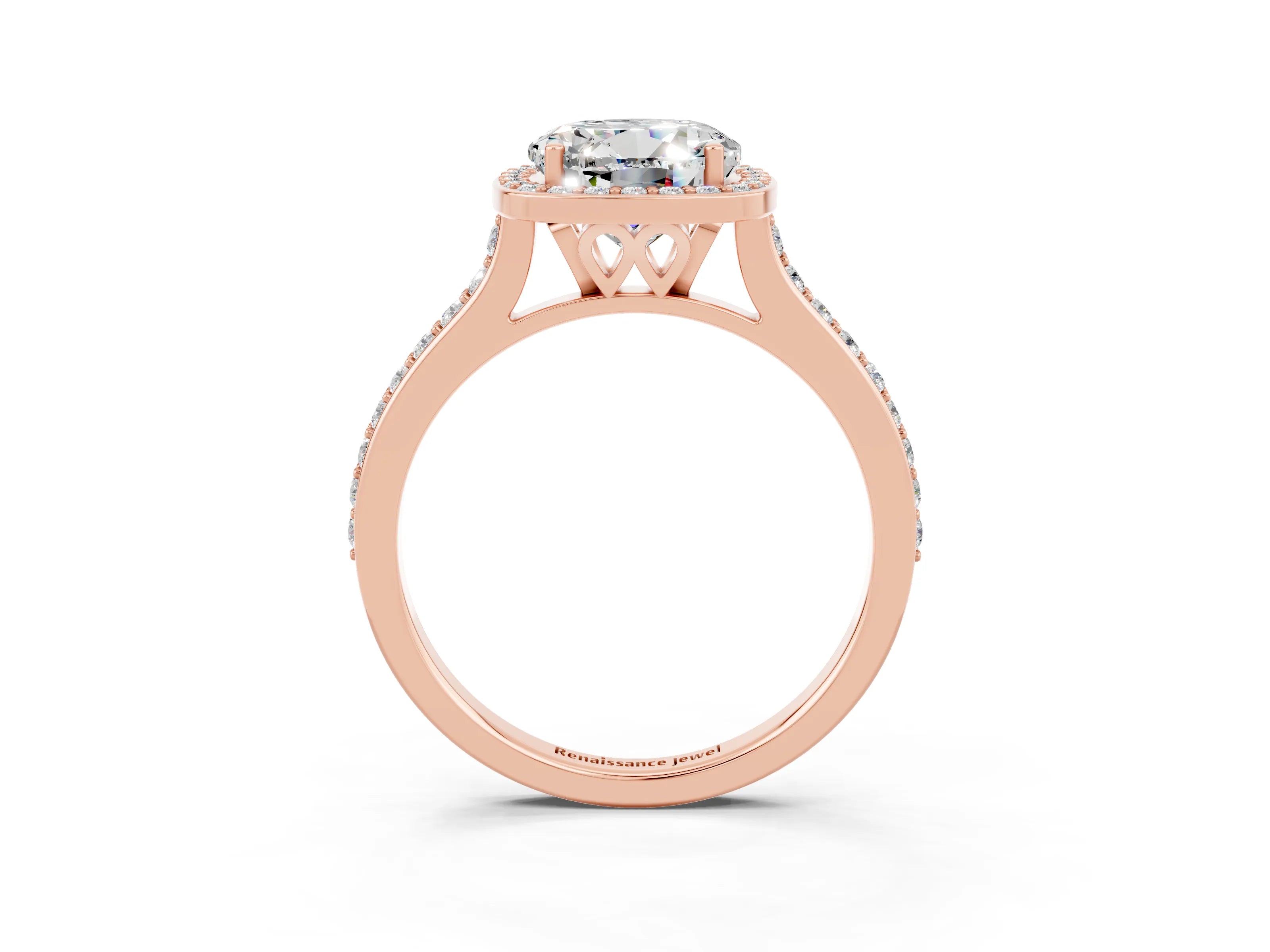 Rose gold Round Cut Halo Round Diamond Pavé Band with Four-Prong Setting_3