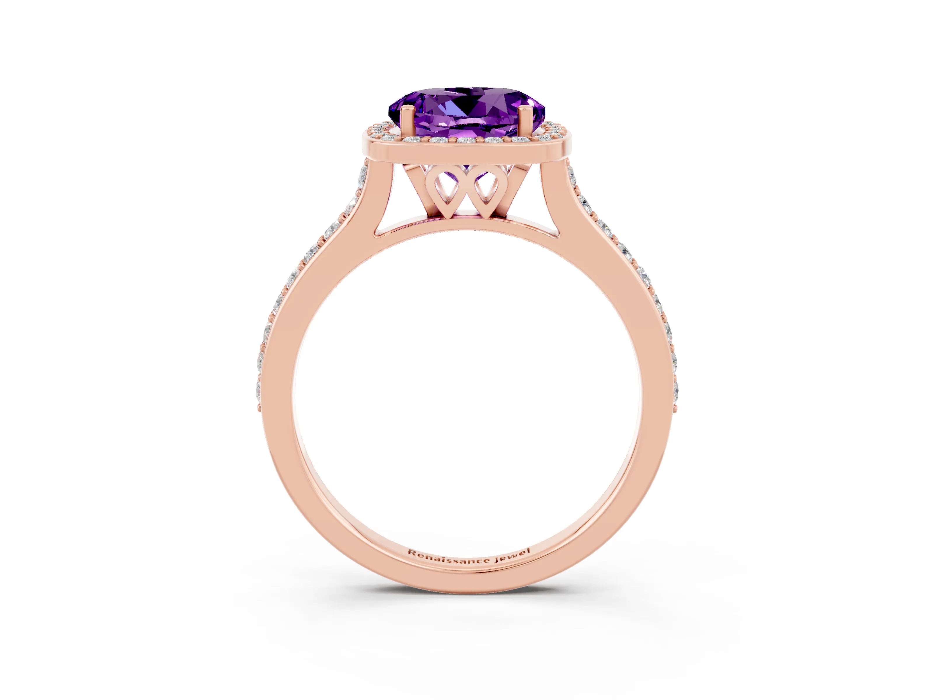 Rose gold Round Cut Halo Round Diamond Pavé Band with Four-Prong Setting_3
