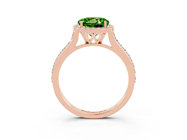 Rose gold Round Cut Halo Round Diamond Pavé Band with Four-Prong Setting