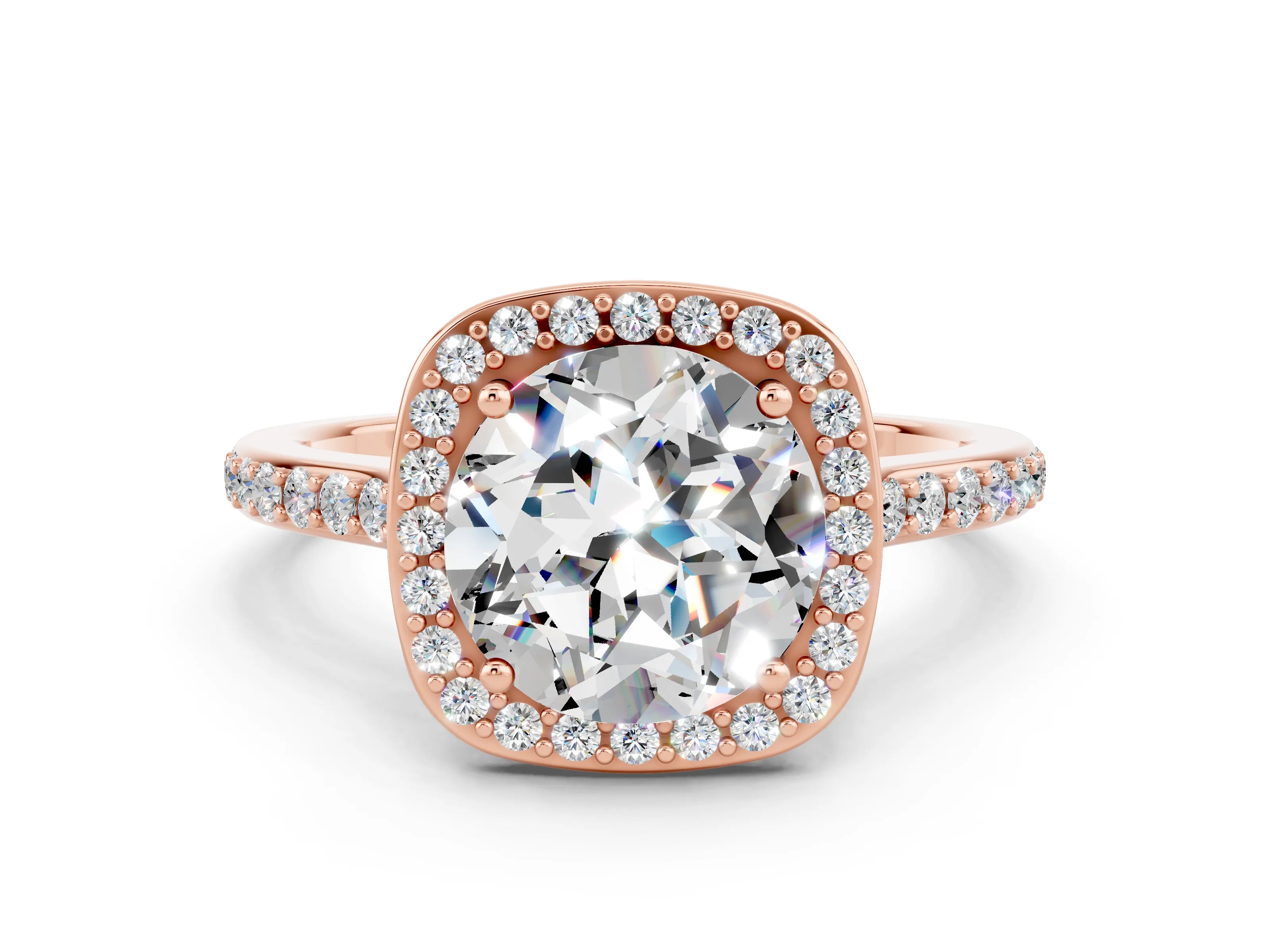 Rose gold Round Cut Halo Round Diamond Pavé Band with Four-Prong Setting