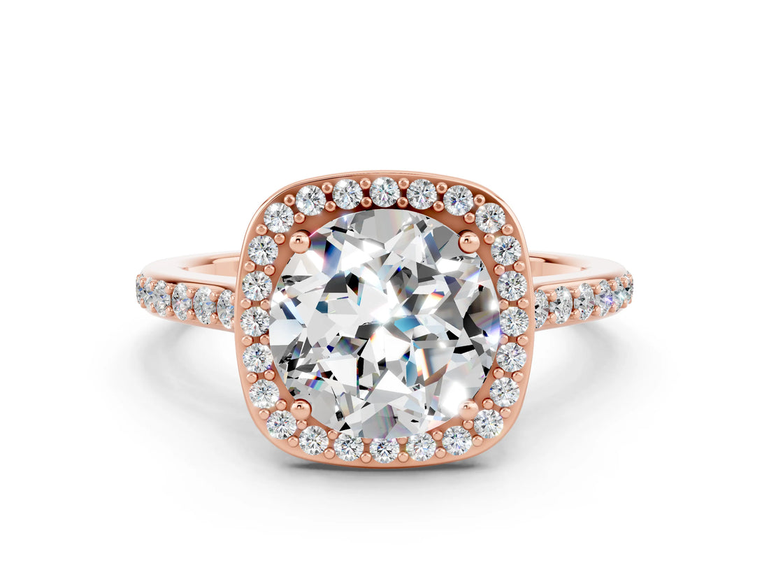 Rose gold Round Cut Halo Round Diamond Pavé Band with Four-Prong Setting