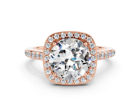 Rose gold Round Cut Halo Round Diamond Pavé Band with Four-Prong Setting