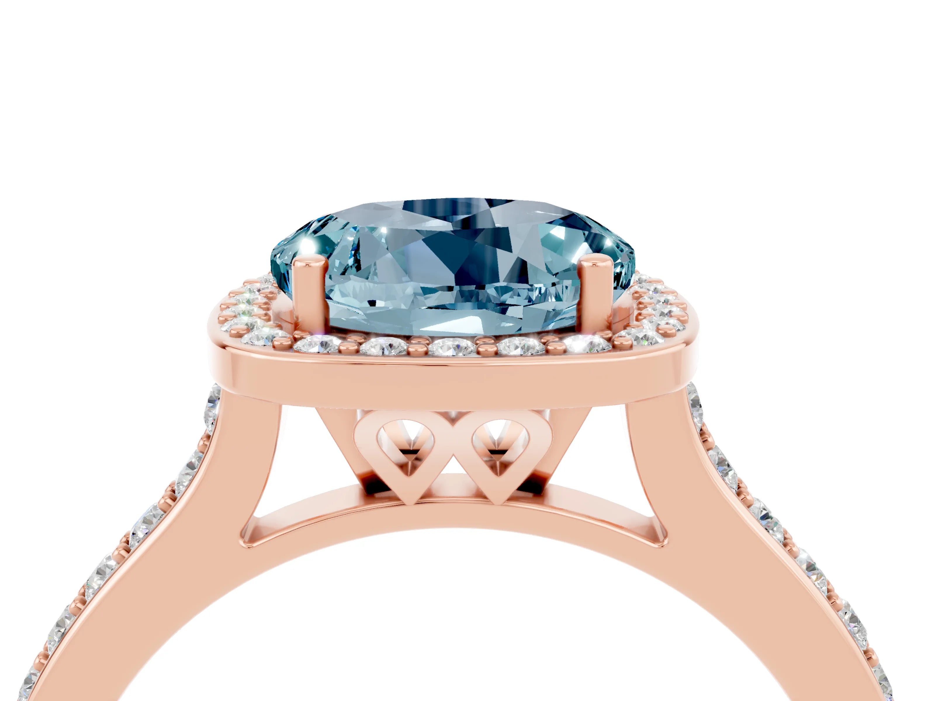 Rose gold Round Cut Halo Round Diamond Pavé Band with Four-Prong Setting_4
