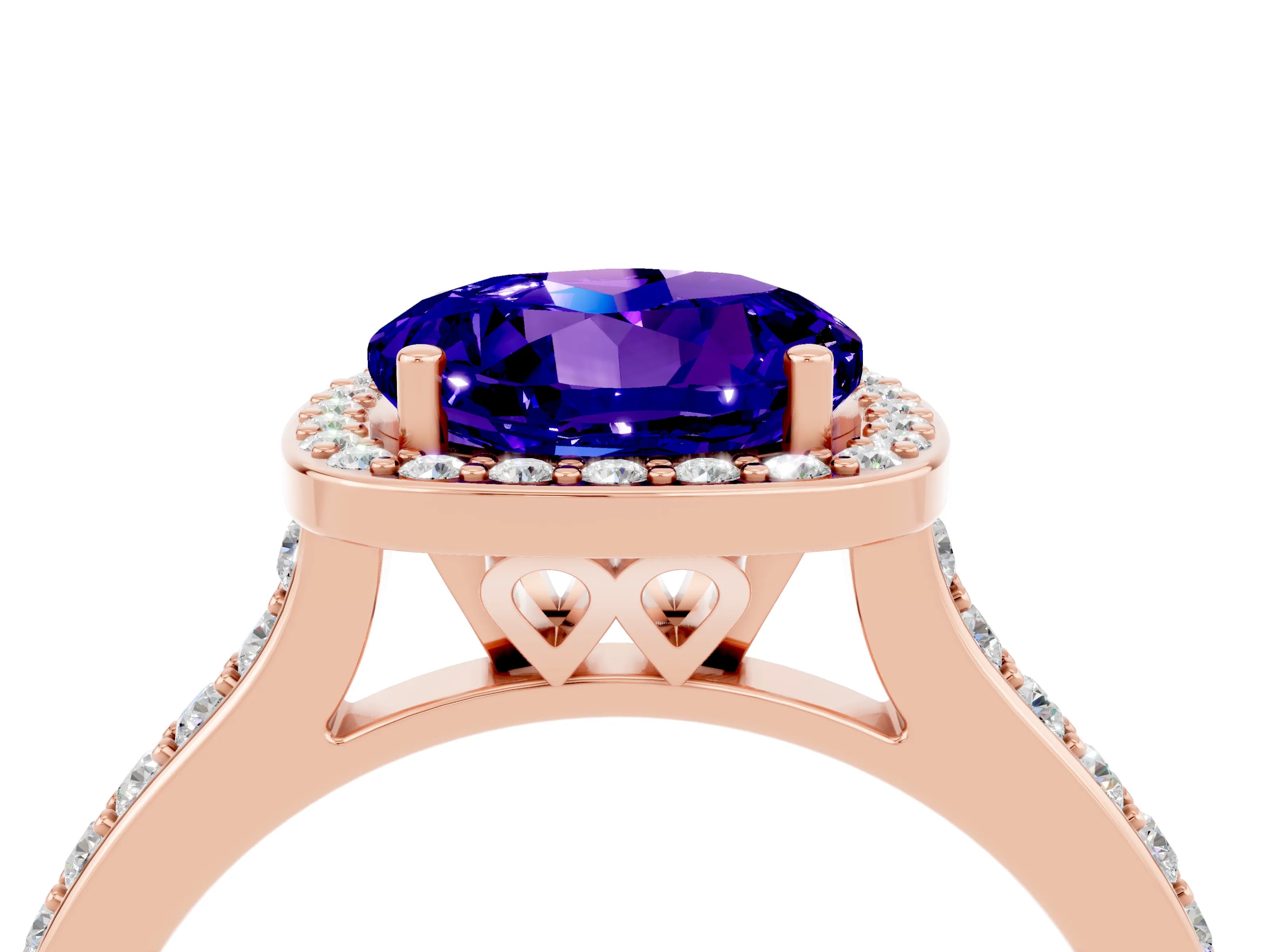 Rose gold Round Cut Halo Round Diamond Pavé Band with Four-Prong Setting_4