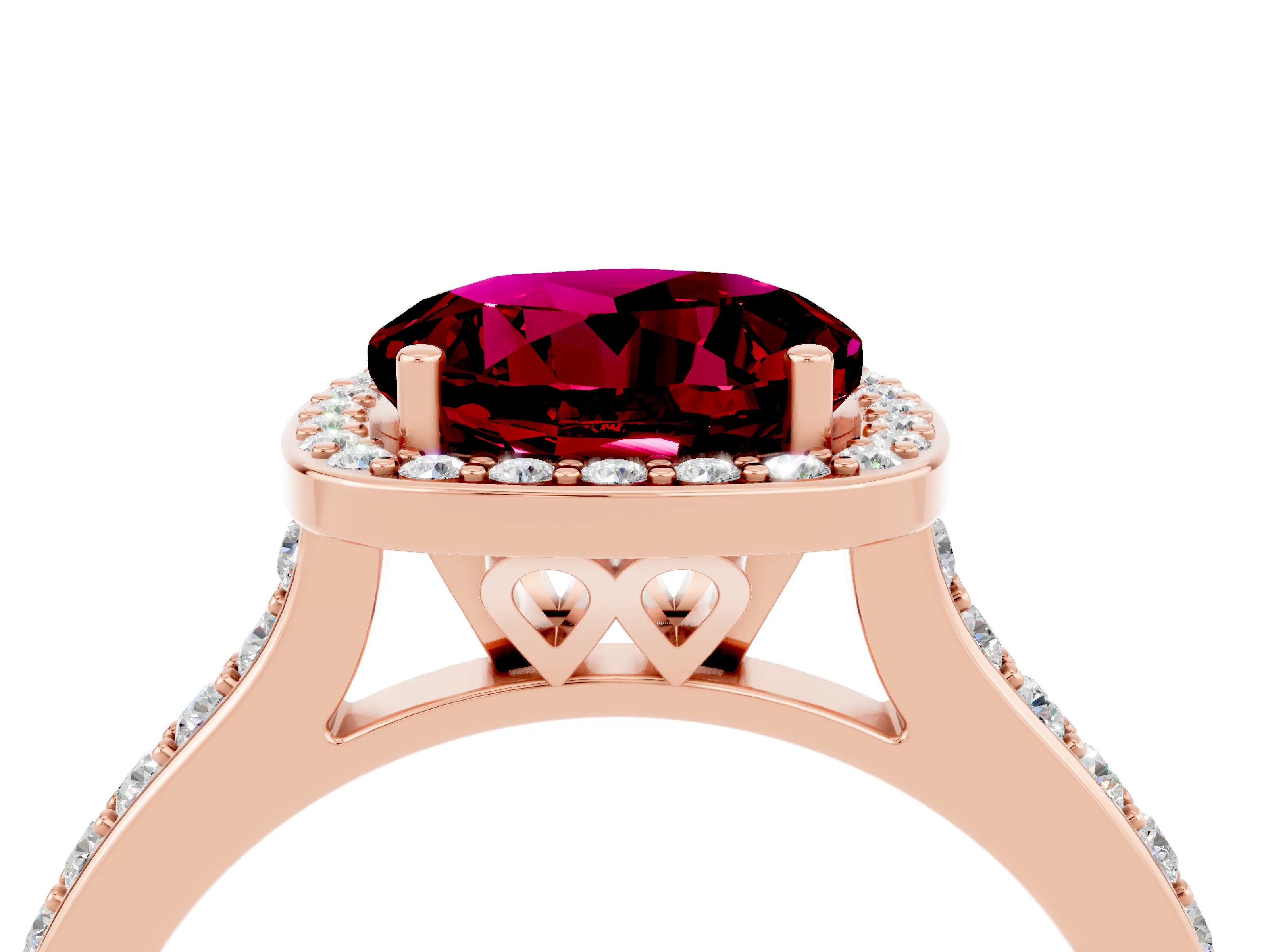 Rose gold Round Cut Halo Round Diamond Pavé Band with Four-Prong Setting_4