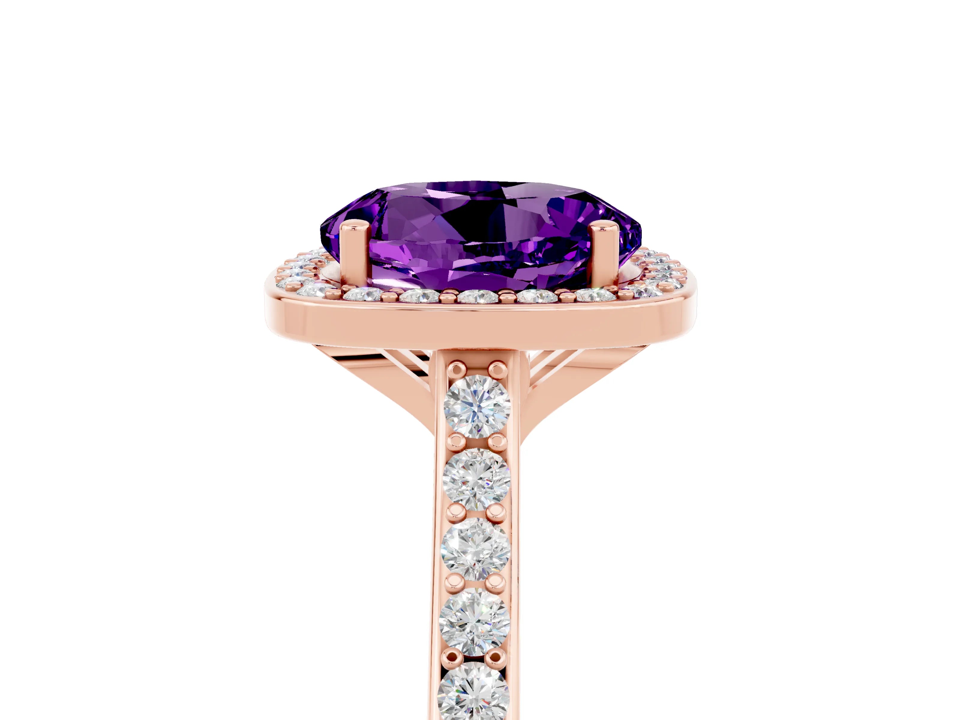 Rose gold Round Cut Halo Round Diamond Pavé Band with Four-Prong Setting_5
