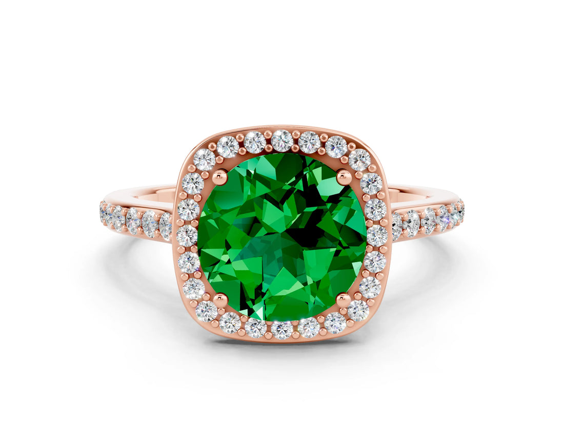 Rose gold Round Cut Halo Round Diamond Pavé Band with Four-Prong Setting