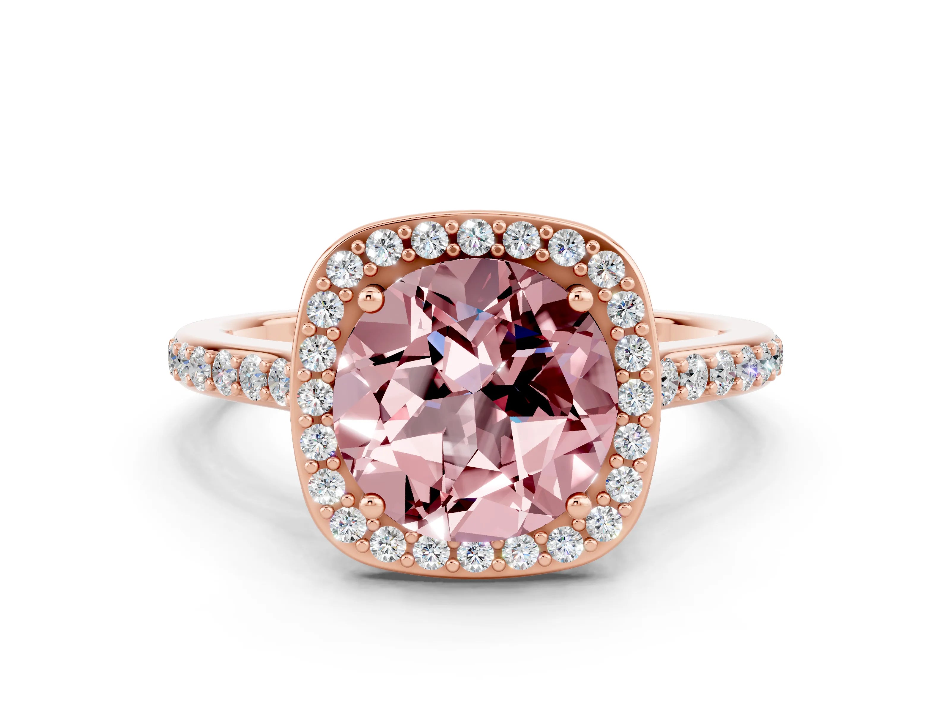 Rose gold Round Cut Halo Round Diamond Pavé Band with Four-Prong Setting