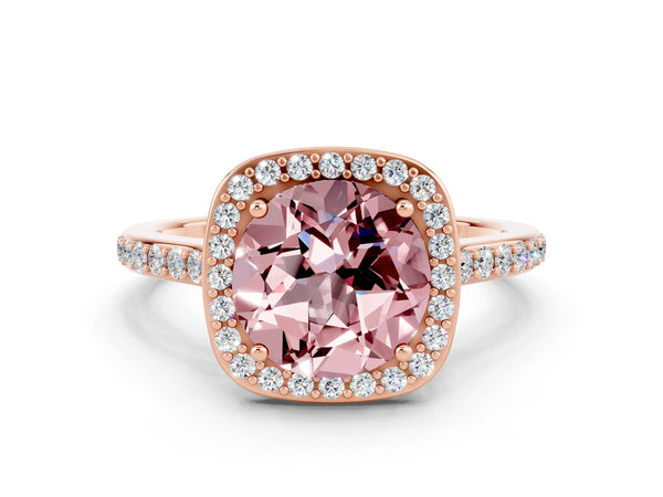 Rose gold Round Cut Halo Round Diamond Pavé Band with Four-Prong Setting