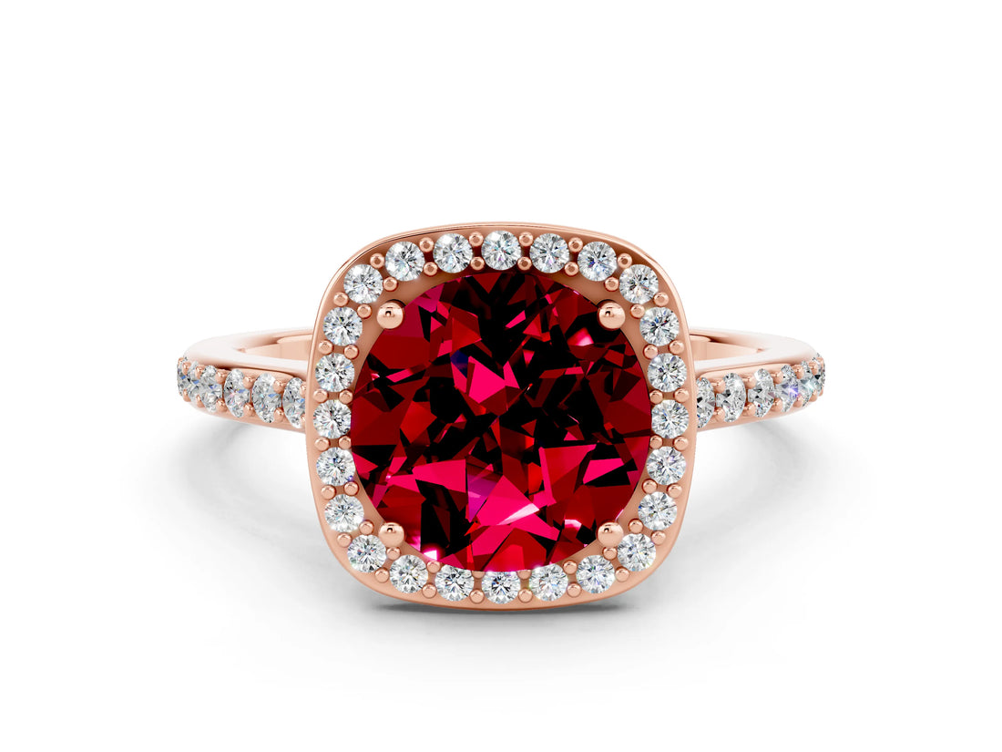 Rose gold Round Cut Halo Round Diamond Pavé Band with Four-Prong Setting