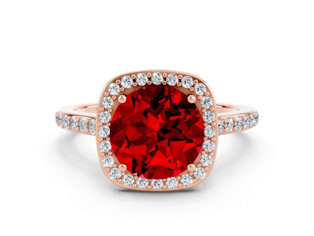 Rose gold Round Cut Halo Round Diamond Pavé Band with Four-Prong Setting
