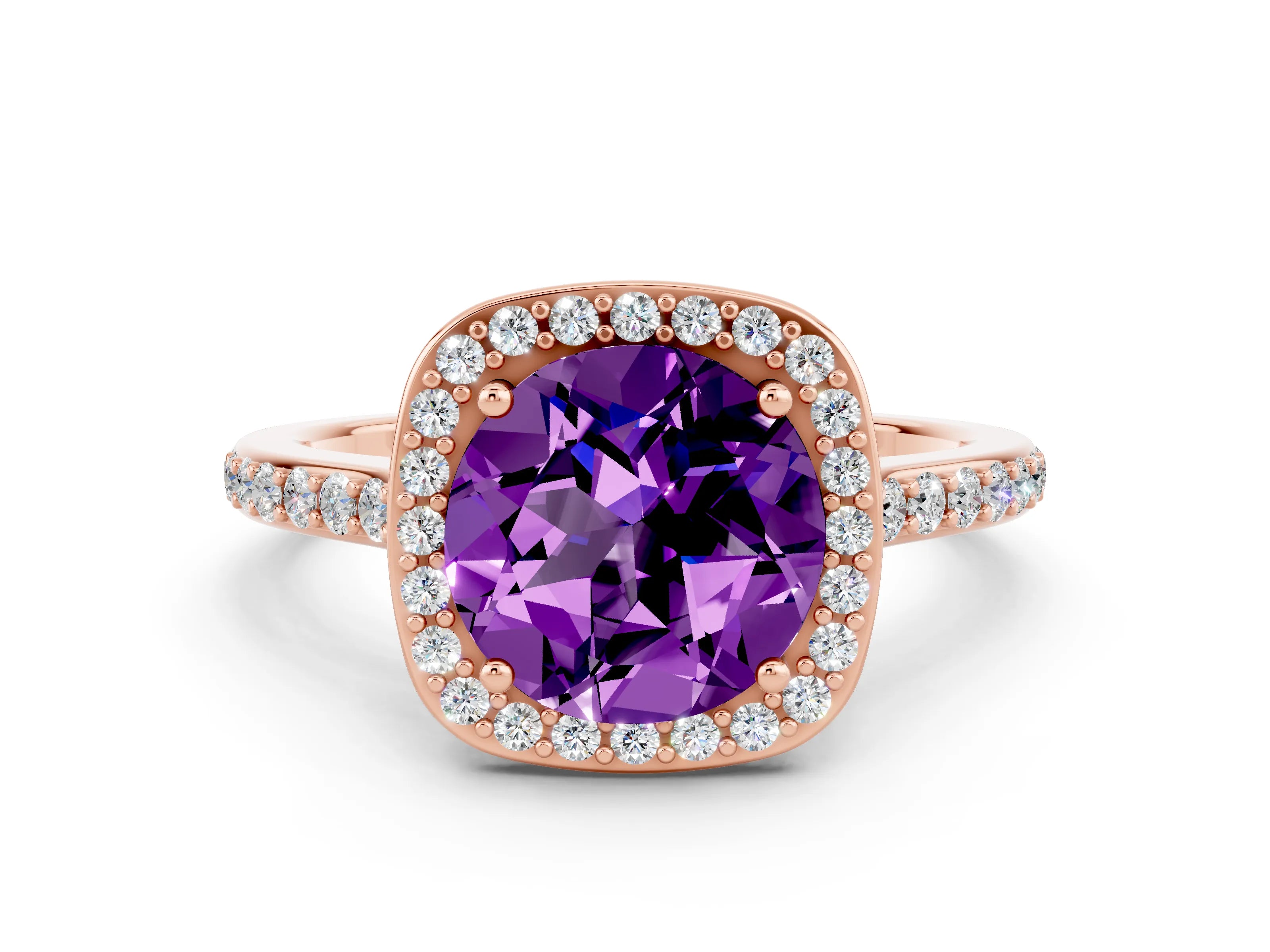 Rose gold Round Cut Halo Round Diamond Pavé Band with Four-Prong Setting