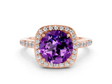 Rose gold Round Cut Halo Round Diamond Pavé Band with Four-Prong Setting
