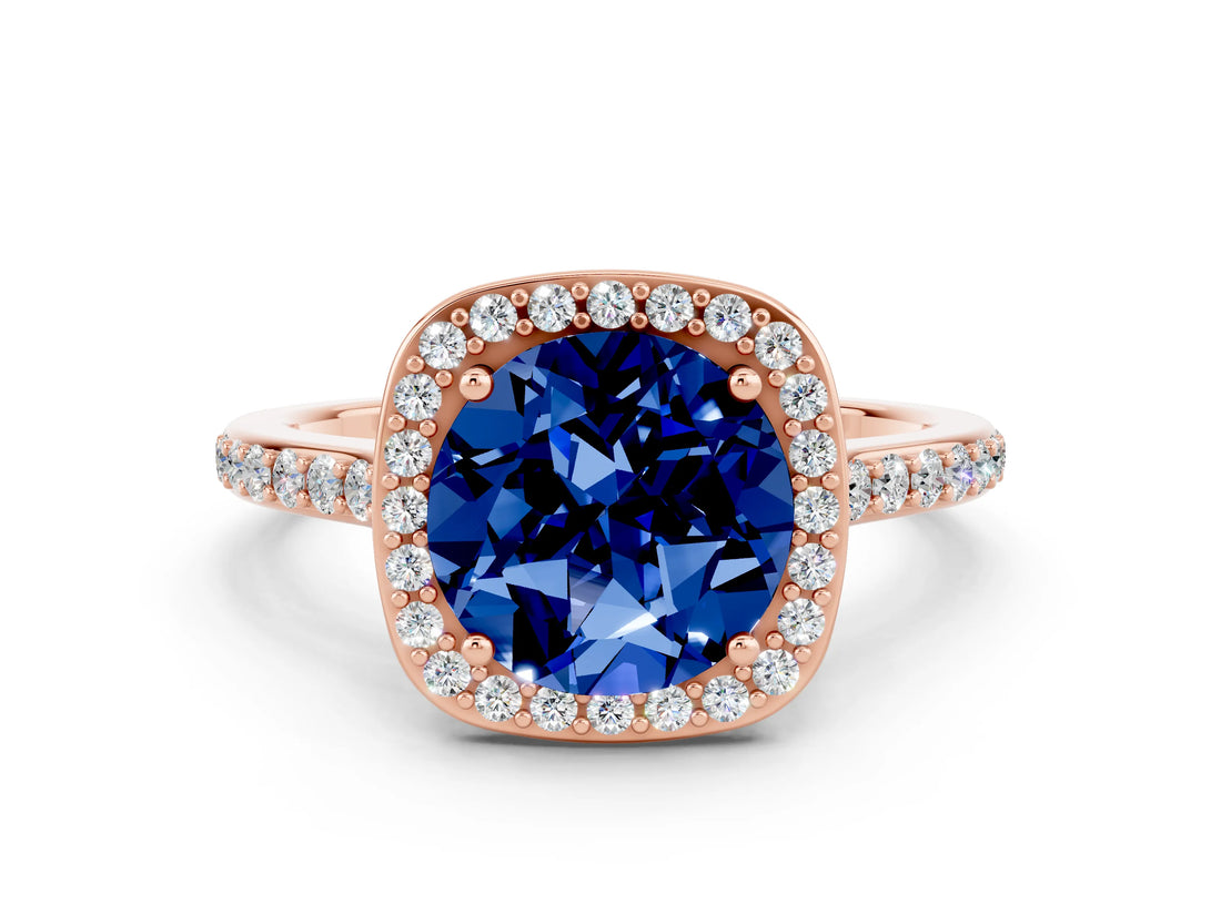 Rose gold Round Cut Halo Round Diamond Pavé Band with Four-Prong Setting