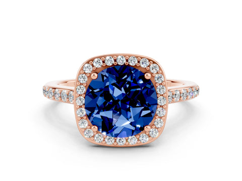Rose gold Round Cut Halo Round Diamond Pavé Band with Four-Prong Setting