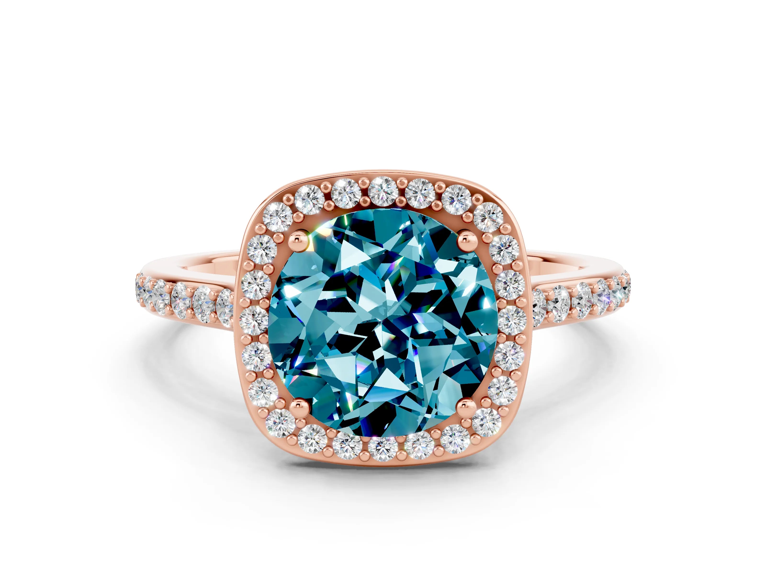 Rose gold Round Cut Halo Round Diamond Pavé Band with Four-Prong Setting