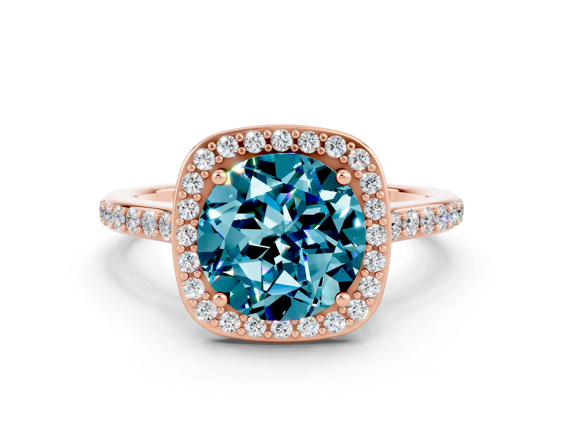 Rose gold Round Cut Halo Round Diamond Pavé Band with Four-Prong Setting