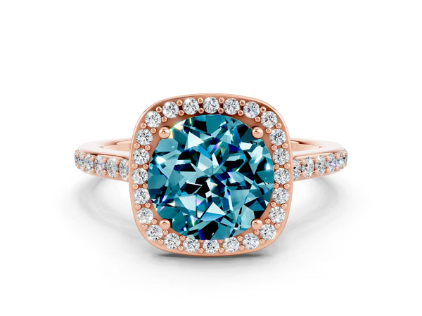 Rose gold Round Cut Halo Round Diamond Pavé Band with Four-Prong Setting