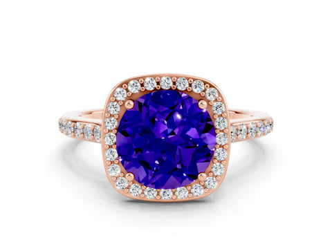 Rose gold Round Cut Halo Round Diamond Pavé Band with Four-Prong Setting