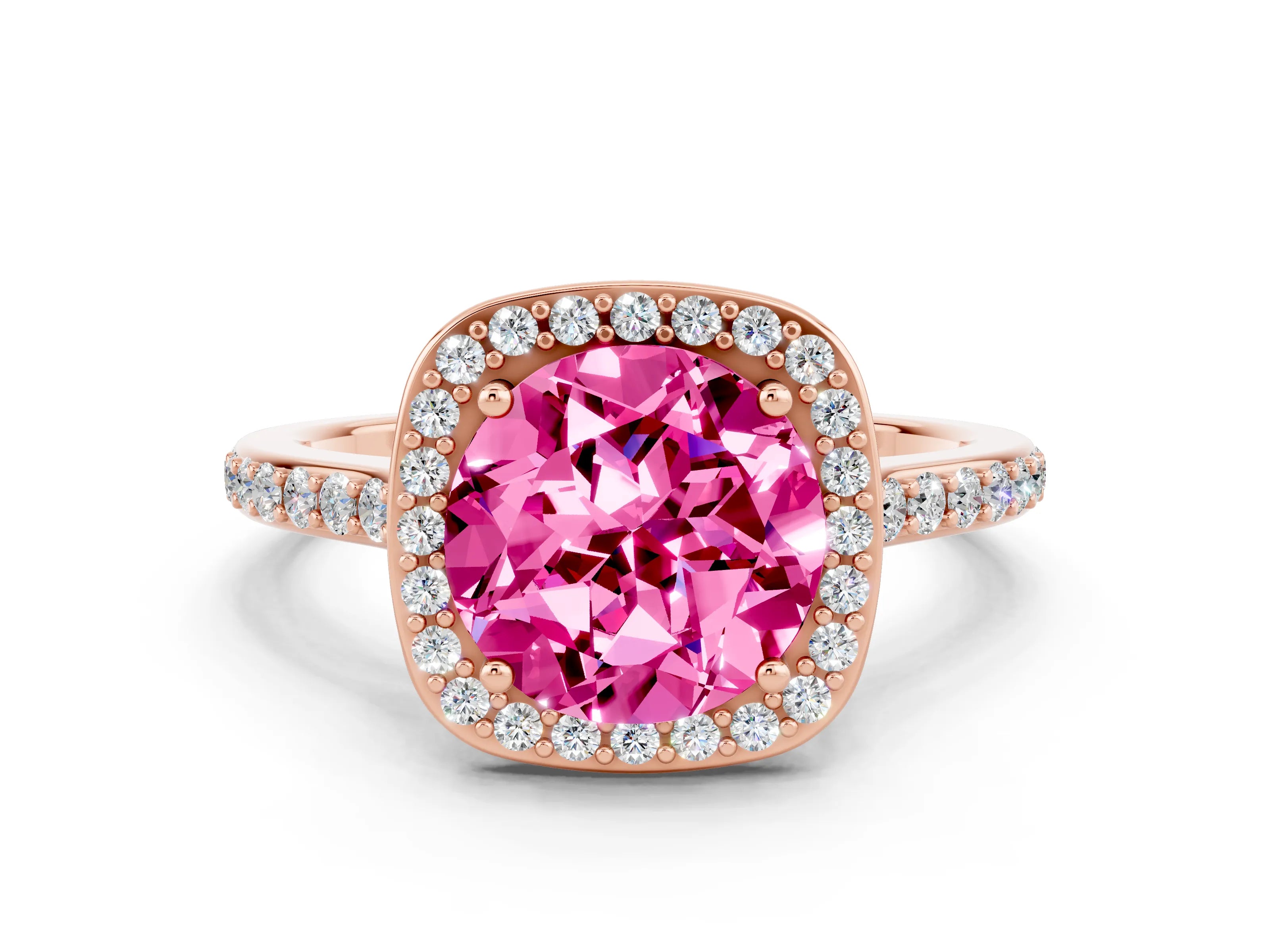 Rose gold Round Cut Halo Round Diamond Pavé Band with Four-Prong Setting