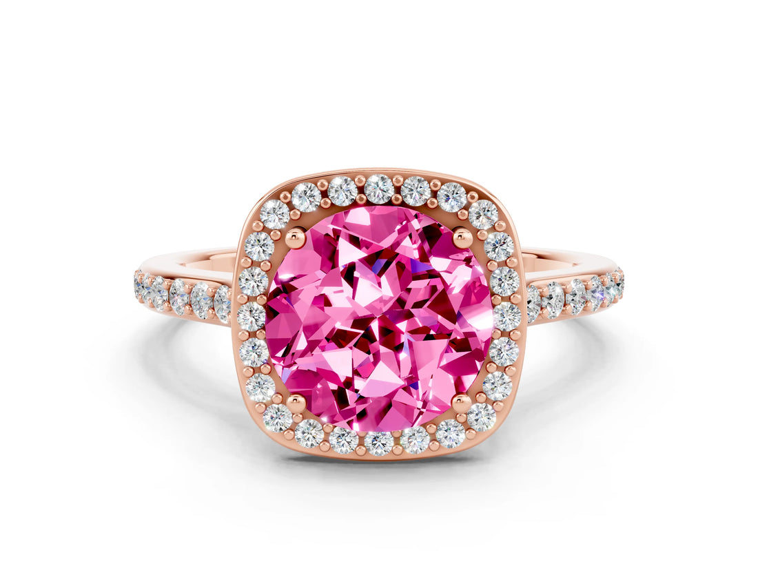 Rose gold Round Cut Halo Round Diamond Pavé Band with Four-Prong Setting