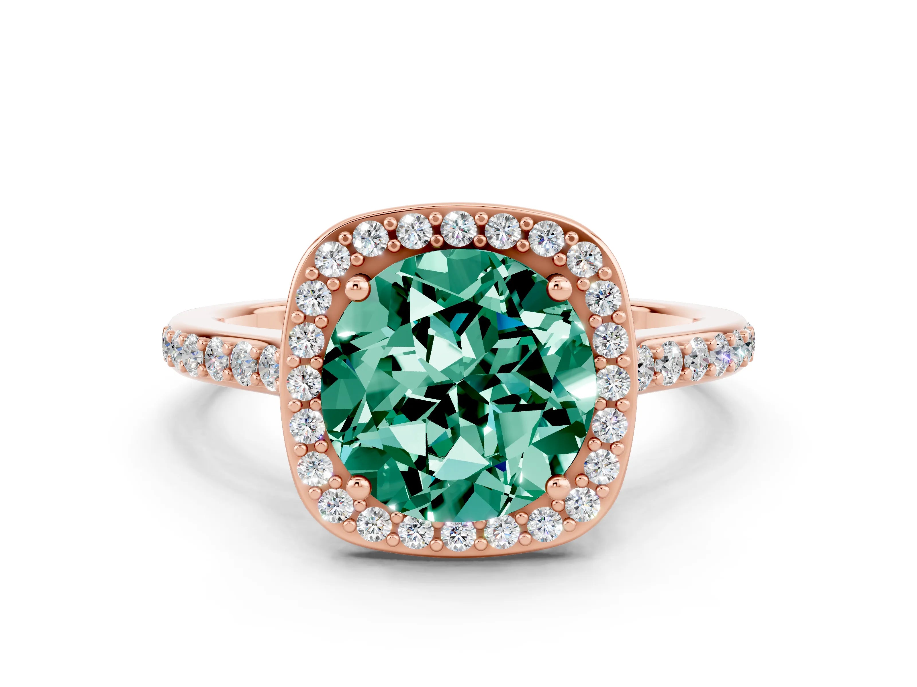 Rose gold Round Cut Halo Round Diamond Pavé Band with Four-Prong Setting