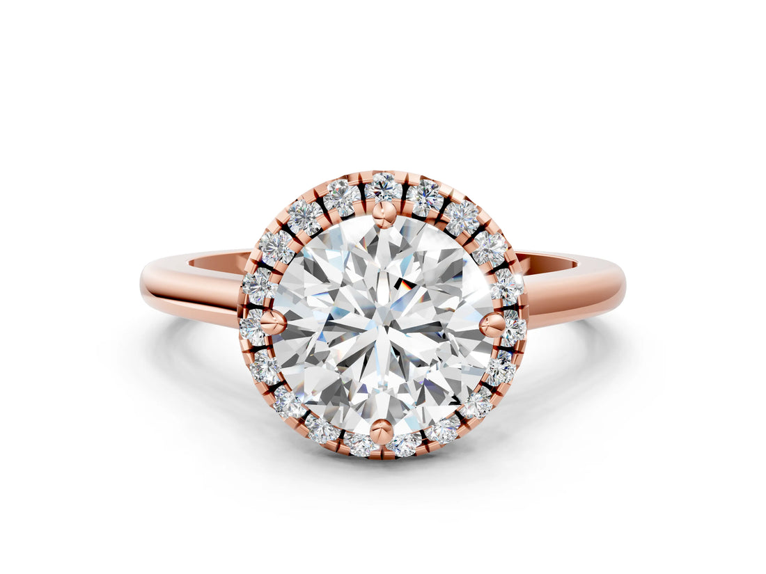 Rose gold Round Cut Halo Round Diamond Solitaire Engagement Ring with Pave Band and Four-Prong Setting_19