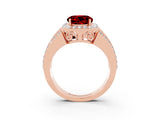 Rose gold Round Cut Halo Ruby Ring with Split Shank and Four-Prong Setting_3