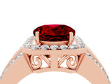 Rose gold Round Cut Halo Ruby Ring with Split Shank and Four-Prong Setting_4