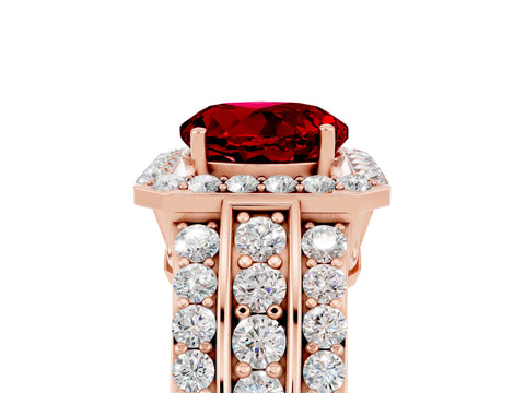 Rose gold Round Cut Halo Ruby Ring with Split Shank and Four-Prong Setting_5