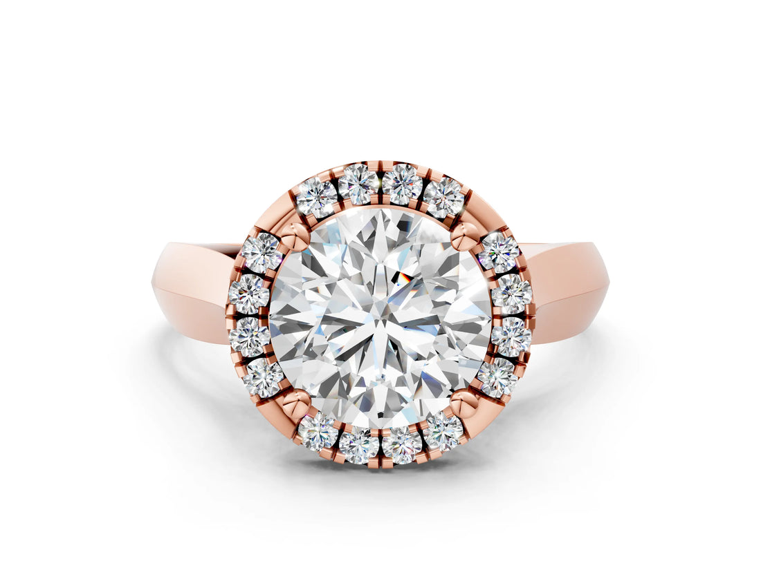 Rose gold Round Cut Halo Solitaire Engagement Ring with Square Band and Four-Prong Setting_66