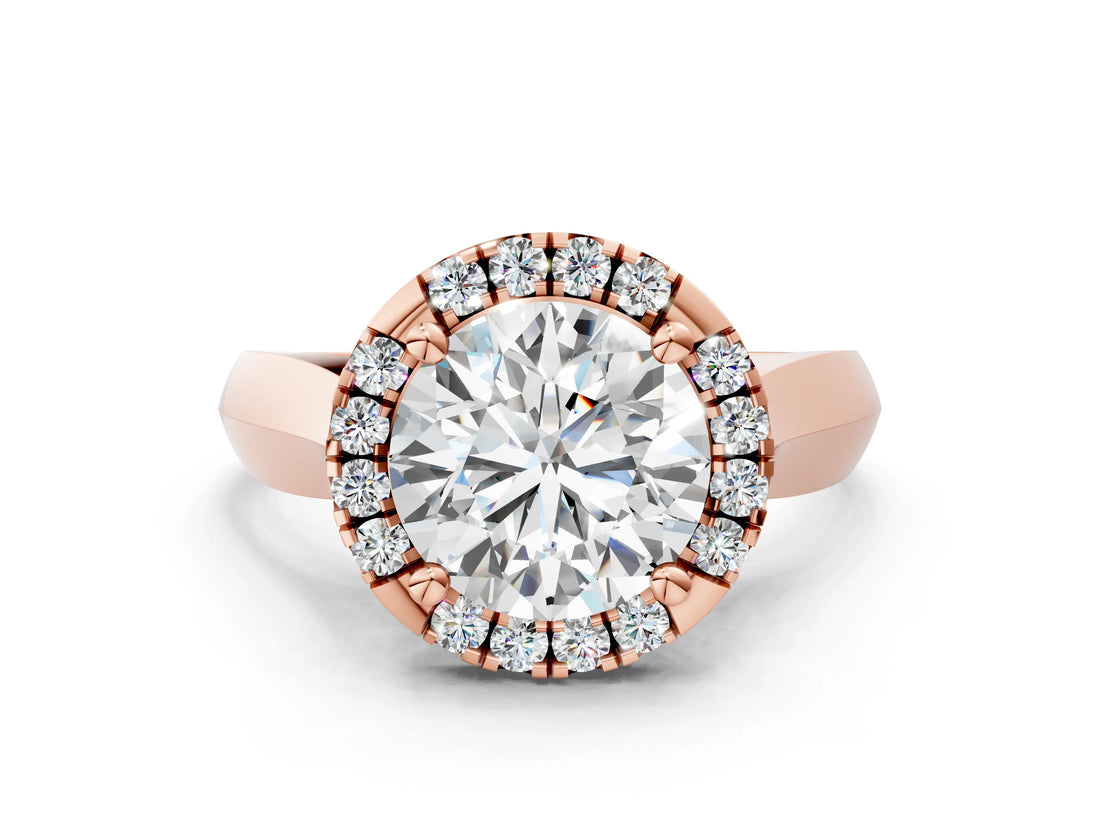 Rose gold Round Cut Halo Solitaire Engagement Ring with Square Band and Four-Prong Setting_90