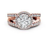 Rose gold Round Cut Halo Split Shank Diamond Ring with Four-Prong Setting_64
