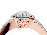 Rose gold Round Cut Halo Split Shank Diamond Ring with Four-Prong Setting_68