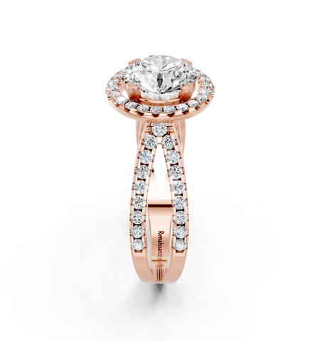 Rose gold Round Cut Halo Split Shank Pave Set Ring_25