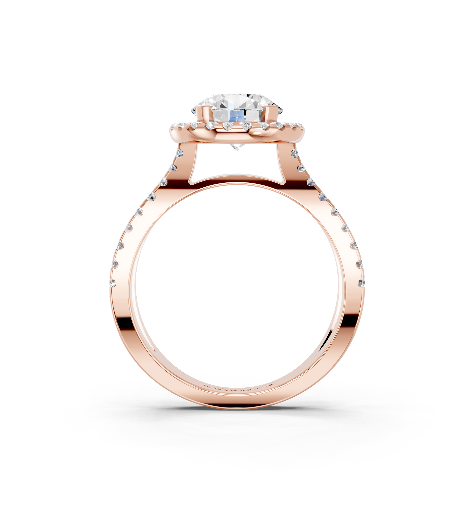 Rose gold Round Cut Halo Split Shank Pave Set Ring_26