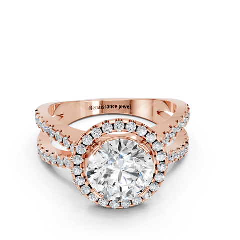 Rose gold Round Cut Halo Split Shank Pave Set Ring_32