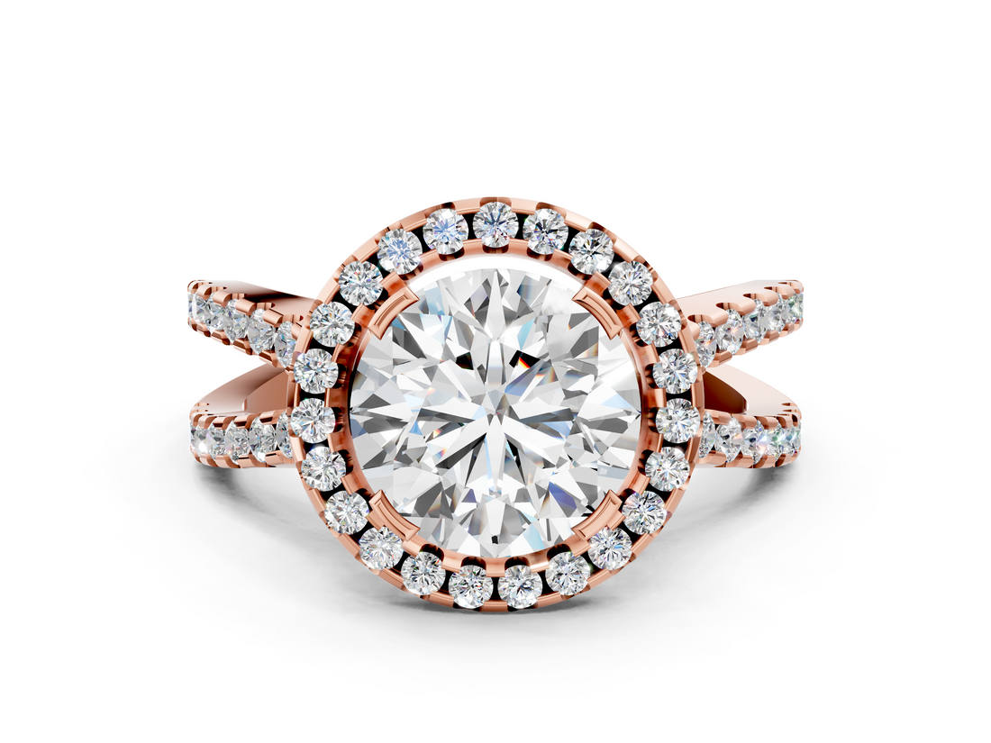 Rose gold Round Cut Halo Split Shank Pave Set Ring_66