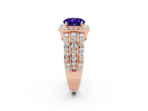 Rose gold Round Cut Halo Tanzanite Ring with Split Shank and Four-Prong Setting_2