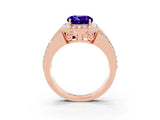 Rose gold Round Cut Halo Tanzanite Ring with Split Shank and Four-Prong Setting_3