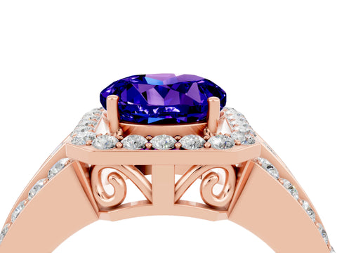 Rose gold Round Cut Halo Tanzanite Ring with Split Shank and Four-Prong Setting_4