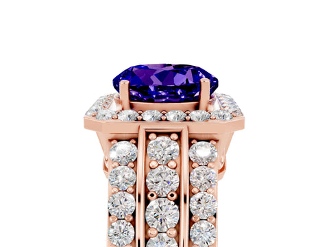 Rose gold Round Cut Halo Tanzanite Ring with Split Shank and Four-Prong Setting_5