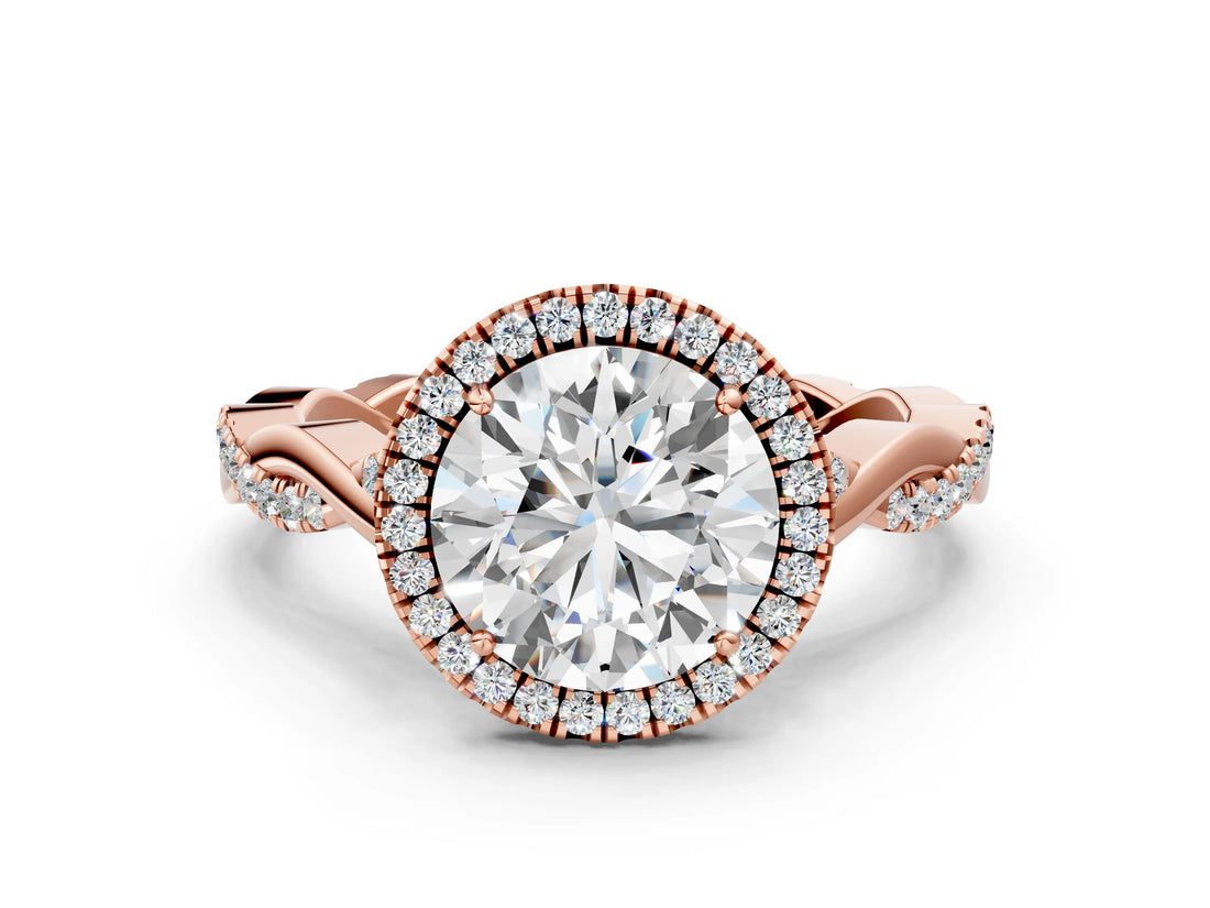 Rose gold Round Cut Halo Twist Band with Four-Prong Setting_15