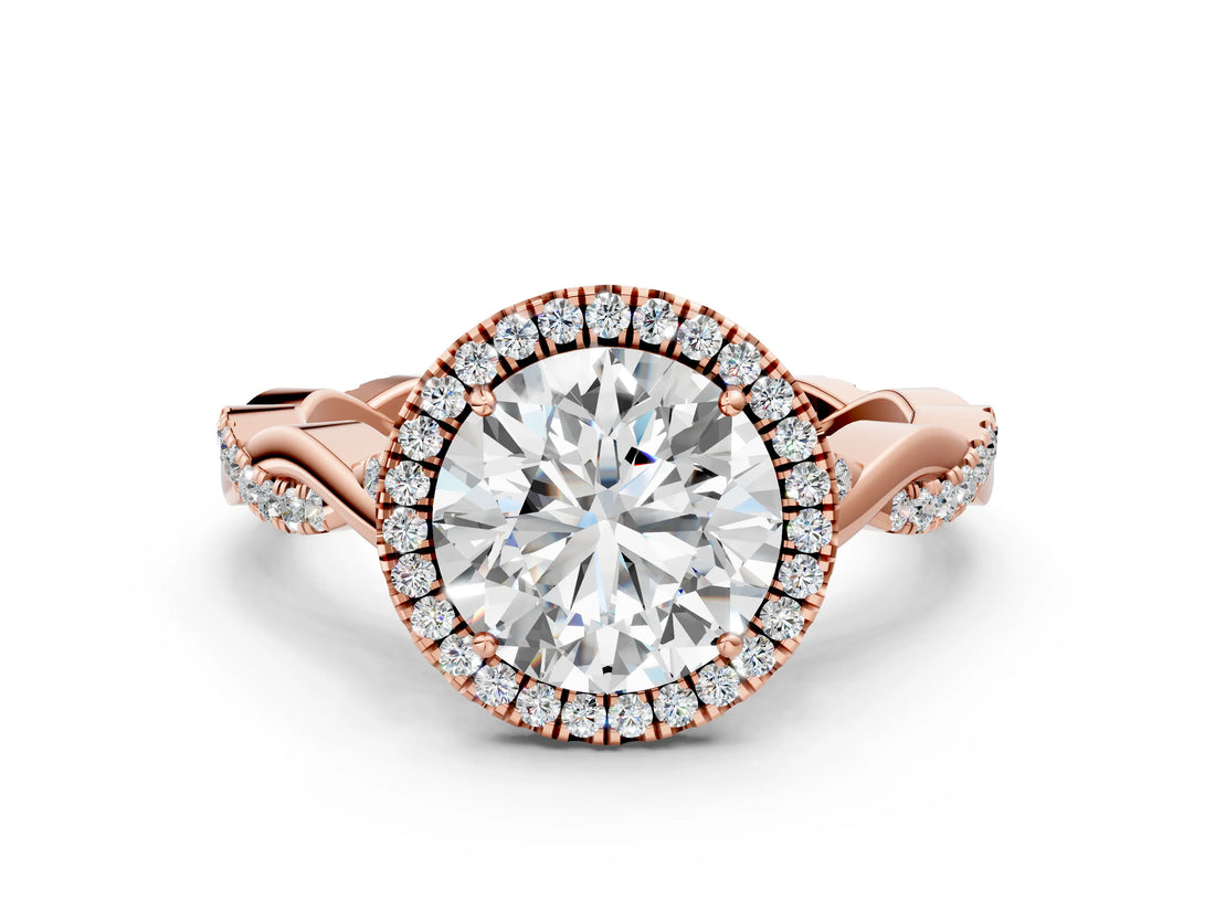 Rose gold Round Cut Halo Twist Band with Four-Prong Setting_3