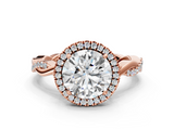 Rose gold Round Cut Halo Twisted Band Four-Prong Ring_33