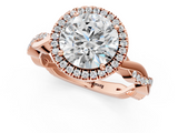 Rose gold Round Cut Halo Twisted Band Four-Prong Ring_34