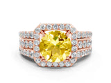 Rose gold Round Cut Halo Yellow Sapphire Ring with Split Shank and Four-Prong Setting_24